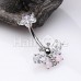 Spring Floral Butterfly Cubic Zirconia Belly Button Ring