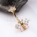 Golden Spring Floral Butterfly Cubic Zirconia Belly Button Ring