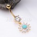 Golden Navajo Bling Turquoise Sun Cubic Zirconia Belly Button Ring