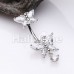Double Butterfly Dangle Drop Cubic Zirconia Belly Button Ring