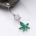 Cannabis Mary Jane Dangle Drop Cubic Zirconia Belly Button Ring