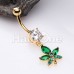 Golden Cannabis Mary Jane Dangle Drop Cubic Zirconia Belly Button Ring
