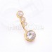 Golden Round Three CZ Drop Cubic Zirconia Belly Button Ring