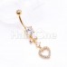 Golden Heart Bow CZ Drop Cubic Zirconia Belly Button Ring