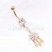 Golden Dangling Flower CZ Drop Cubic Zirconia Belly Button Ring