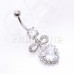 Chunky Heart Bow CZ Dangle Cubic Zirconia Belly Button Ring