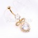 Golden Chunky Heart Bow CZ Dangle Cubic Zirconia Belly Button Ring