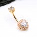 Golden Coquette Pearl Heart Cubic Zirconia Belly Button Ring