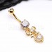 Golden Bow Heart Dangle Cubic Zirconia Belly Button Ring