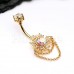 Golden Blazing Sun Double Chain Cubic Zirconia Belly Button Ring