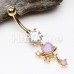 Golden Celestial Lavender Heart Cosmic Bling Belly Button Ring