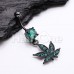 Black Indica Marijuana Cannabis Pot Leaf Sparkle Belly Button Ring