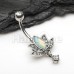 Pacific Opal Blooming Lotus Dangle Belly Button Ring