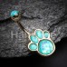 Golden Animal Lover Opal Paw Print Belly Button Ring
