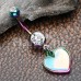 Rainbow Illuminating Moonstone Heart Belly Button Ring