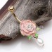 Shabby Chic Pink Rose Pearl Drop Flower Belly Button Ring