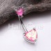 Double Heart Opal Sparkle Prong Set Belly Button Ring