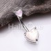 Double Heart Opal Sparkle Prong Set Belly Button Ring