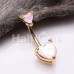 Golden Double Heart Opal Sparkle Prong Set Belly Button Ring