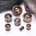 Organic Golden Brass Skull Ebony Wood Double Flared Ear Gauge Plug