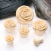 Organic Blooming Rose Crocodile Wood Double Flared Ear Gauge Plug