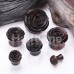 Organic Blooming Rose Ebony Wood Double Flared Ear Gauge Plug