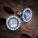 Teal Round Crown Opal Jeweled Combo Ear Stud Earrings