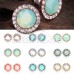 10 Pair Set Round Crown Opal Jeweled Combo Ear Studs Earrings & Display