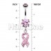 Pink Breast Cancer Awareness Ribbon Multi-Sprinkle Dot Dangle Belly Button Ring