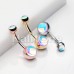 Rose Gold Synthetic Moonstone Double Ball Inlay Steel Belly Button Ring