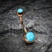 Rose Gold Turquoise Double Ball Inlay Belly Button Ring