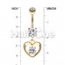 Golden Cubic Zirconia Heart Gem Sparkle Belly Button Ring