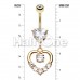 Golden Lusterous Double Heart Cubic Zirconia Belly Button Ring