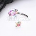 Internally Threaded Cubic Zirconia Double Prong Heart Belly Button Ring