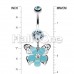 Glittered Flower Butterfly Belly Button Ring
