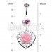 Glittering rose and Decorative Heart Belly Button Ring