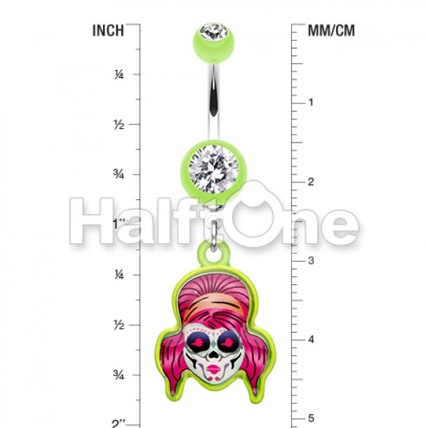 Rockabilly Sugar Skull Belly Button Ring