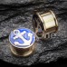 Golden Sailor Anchor Double Flared Ear Gauge Plug