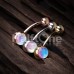 Golden Synthetic Moonstone Double Ball Inlay Steel Belly Button Ring